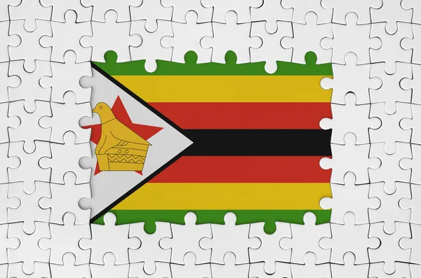 Zimbabwe Bandiera Cornice Pezzi Puzzle Bianchi Con Parti Centrali Mancanti — Foto Stock