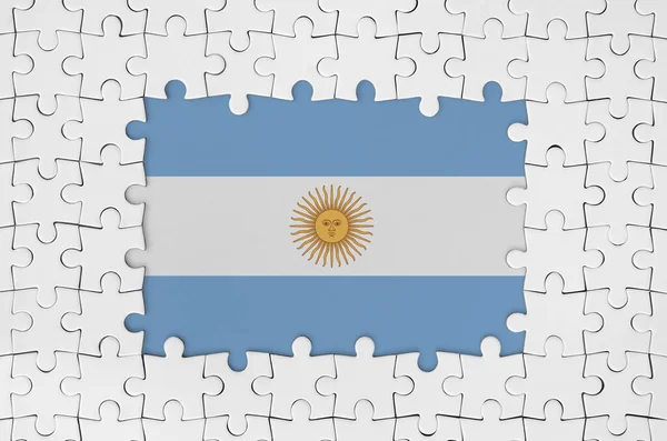 Flaga Argentyny Ramach Białych Elementów Układanki Brakującymi Częściami Centralnymi — Zdjęcie stockowe