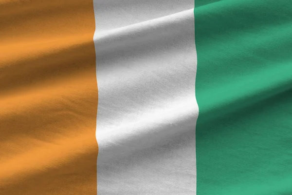 Ivory Coast Flag Big Folds Waving Close Studio Light Indoors — Stock Photo, Image