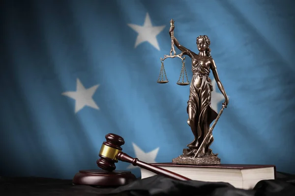 Micronesia Flag Statue Lady Justice Constitution Judge Hammer Black Drapery — Stock Photo, Image