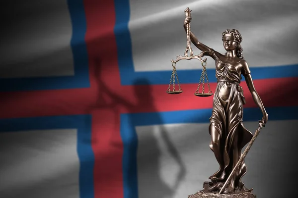 Bandeira Das Ilhas Faroé Com Estátua Justiça Escamas Judiciais Quarto — Fotografia de Stock
