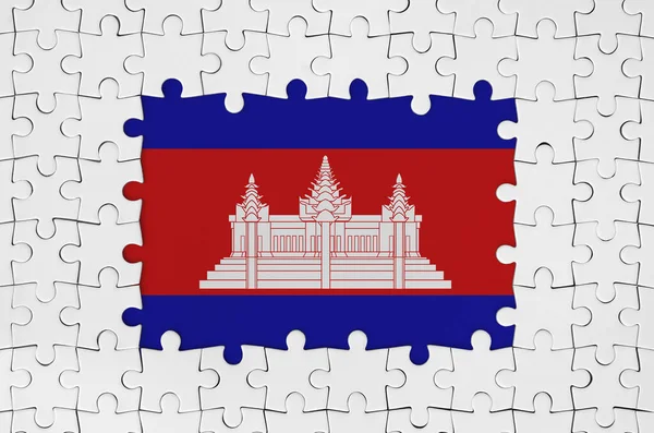 Kambodzsa Zászló Keretben Fehér Puzzle Darab Hiányzó Központi Alkatrészek — Stock Fotó