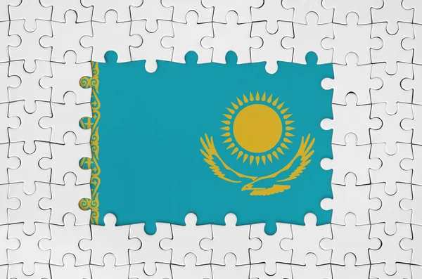 Bandera Kazajstán Marco Piezas Rompecabezas Blanco Con Piezas Centrales Faltantes —  Fotos de Stock