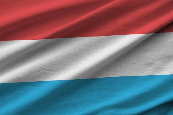 Прапор Люксембургу Великими Складками Махають Під Освітленням Студії Офіційні Символи — стокове фото