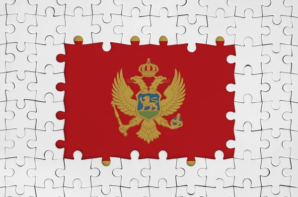 Montenegró Zászló Keretben Fehér Puzzle Darab Hiányzó Központi Alkatrészek — Stock Fotó