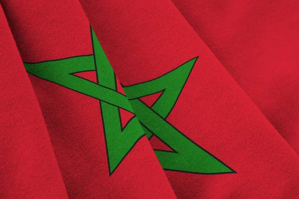 Morocco Flag Big Folds Waving Close Studio Light Indoors Official — Stock Photo, Image