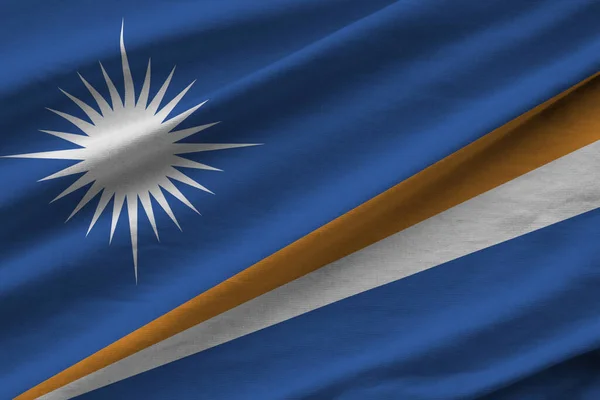 Marshall Islands Flag Big Folds Waving Close Studio Light Indoors — Stock Photo, Image