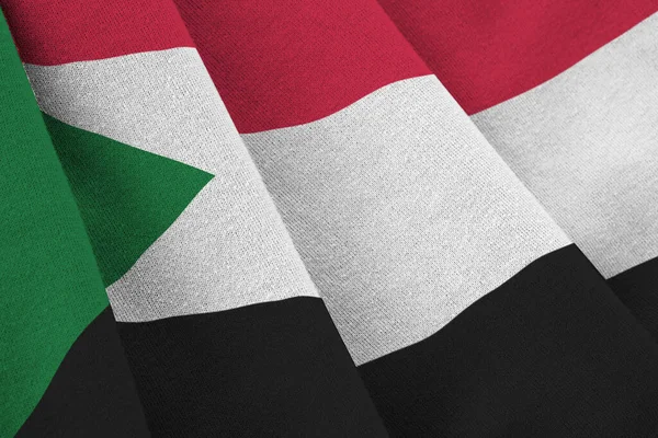 Sudan Flag Big Folds Waving Close Studio Light Indoors Official — Stock Photo, Image