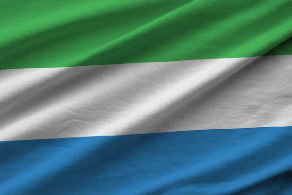 Bandiera Sierra Leone Con Grandi Pieghe Che Sventolano Vicino Sotto — Foto Stock