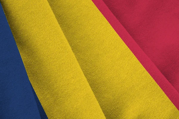 Chad Flag Big Folds Waving Close Studio Light Indoors Official — Stock Photo, Image