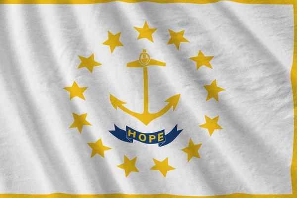 Die Flagge Des Bundesstaates Rhode Island Mit Großen Falten Weht — Stockfoto