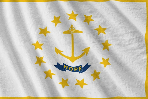 Rhode Island Drapeau Des États Unis Avec Grands Plis Agitant — Photo