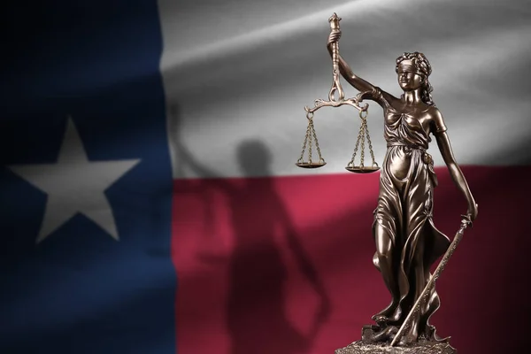 Texas Drapeau État Américain Avec Statue Dame Justice Balances Judiciaires — Photo