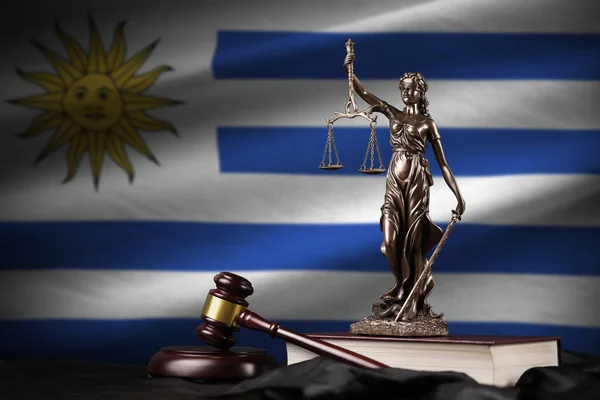 Drapeau Uruguay Avec Statue Dame Justice Constitution Marteau Juge Sur — Photo