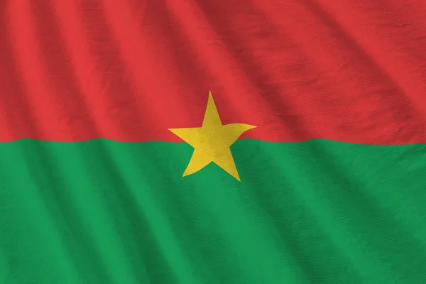 Burkina Faso Zászló Nagy Redőnyökkel Közelről Integetve Stúdió Fénye Alatt — Stock Fotó