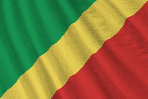 Bandiera Congo Con Grandi Pieghe Sventolando Vicino Sotto Luce Studio — Foto Stock