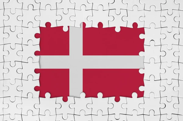 Dánia Zászló Keretben Fehér Puzzle Darab Hiányzó Központi Alkatrészek — Stock Fotó