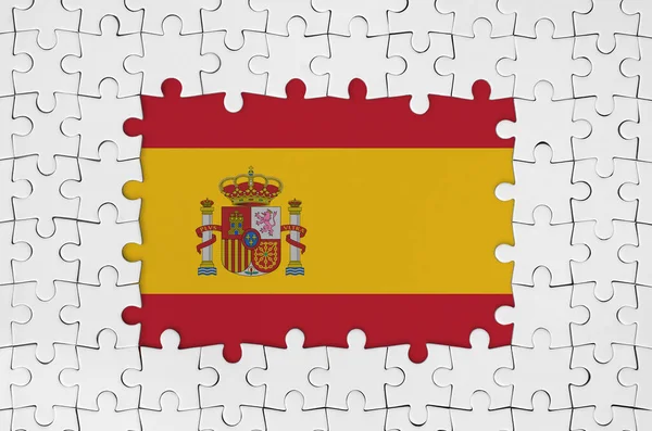Spanien Flagga Ram Vita Pusselbitar Med Saknade Centrala Delar — Stockfoto