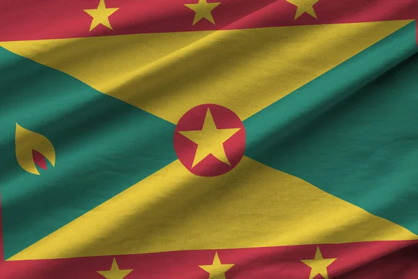 Grenada Flagge Mit Großen Falten Die Aus Nächster Nähe Unter — Stockfoto