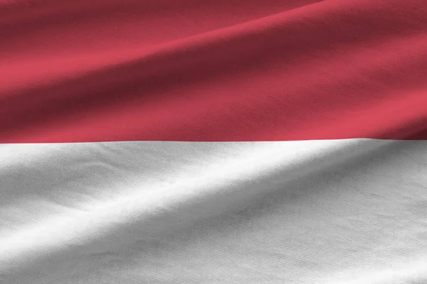 Bandera Indonesia Con Grandes Pliegues Ondeando Cerca Bajo Luz Del — Foto de Stock