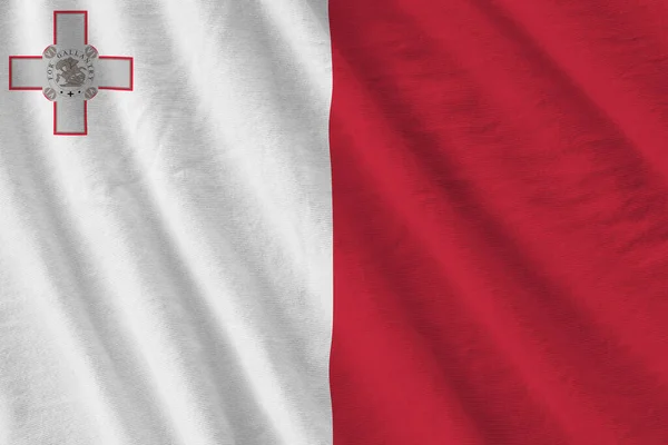 Мальтійський Прапор Великими Складками Розмахуючи Під Освітленням Студії Приміщенні Офіційні — стокове фото