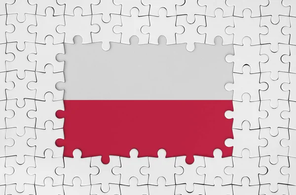 Bandera Polonia Marco Piezas Rompecabezas Blanco Con Piezas Centrales Faltantes — Foto de Stock