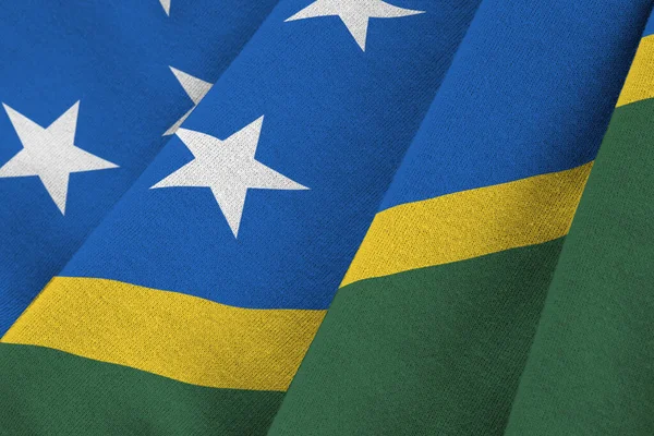 Bandeira Das Ilhas Salomão Com Grandes Dobras Acenando Perto Sob — Fotografia de Stock