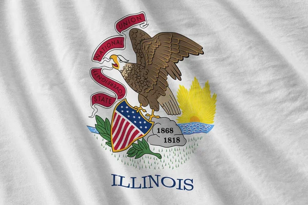 Illinois Amerikaanse Staatsvlag Met Grote Plooien Zwaaien Close Onder Studio — Stockfoto