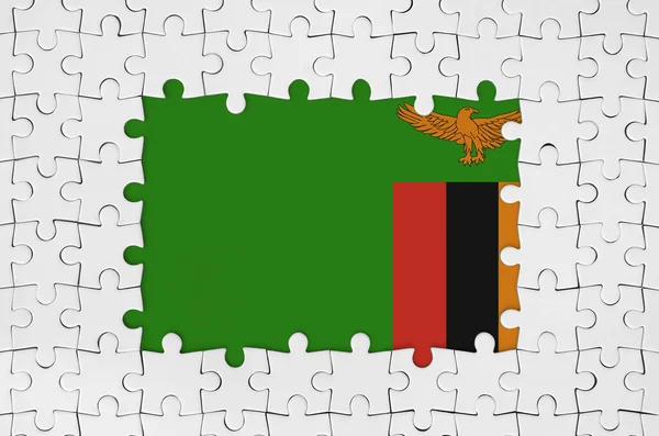 Zambia Flagga Ram Vita Pusselbitar Med Saknade Centrala Delar — Stockfoto
