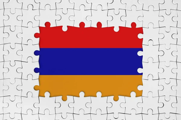 Bandeira Armênia Quadro Peças Quebra Cabeça Branco Com Partes Centrais — Fotografia de Stock
