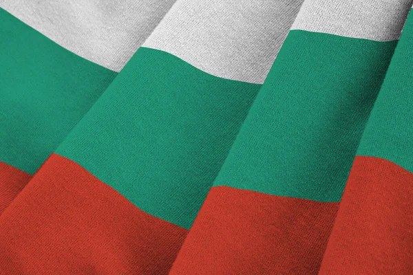 Bulgarije Vlag Met Grote Plooien Zwaaien Close Onder Studio Licht — Stockfoto