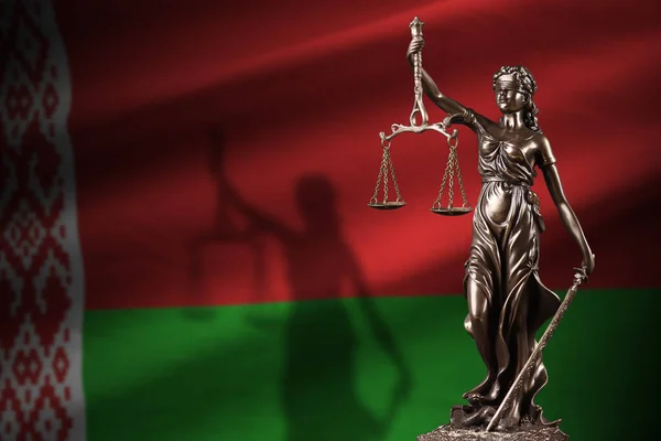Belarus Flag Statue Lady Justice Judicial Scales Dark Room Concept — Stock Photo, Image