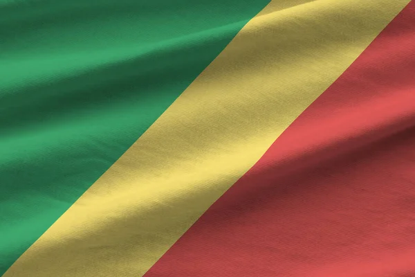 Congo Flag Big Folds Waving Close Studio Light Indoors Official — Stock Photo, Image