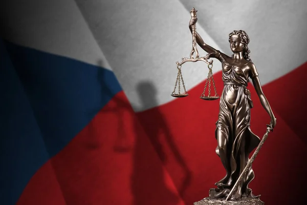 Czech Flag Statue Lady Justice Judicial Scales Dark Room Concept — Stock Photo, Image