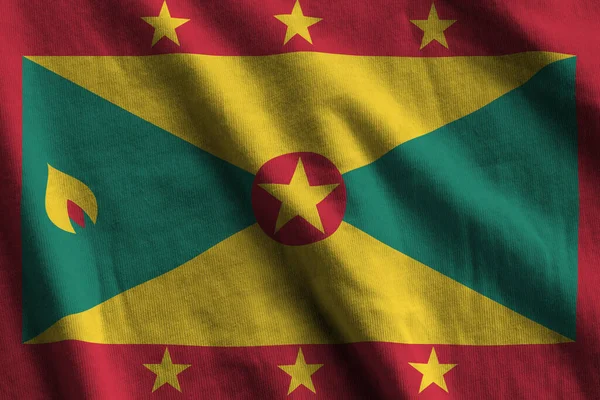 Grenada Flagge Mit Großen Falten Die Aus Nächster Nähe Unter — Stockfoto