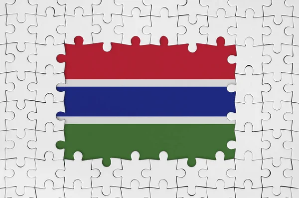 Bandera Gambia Marco Piezas Rompecabezas Blanco Con Piezas Centrales Faltantes — Foto de Stock