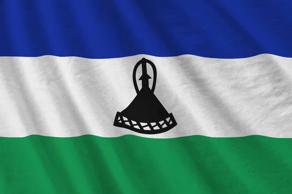 Lesotho Zászló Nagy Redők Integetett Szoros Alatt Stúdió Fény Beltérben — Stock Fotó