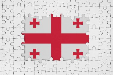 Orta parçaları eksik beyaz yapboz parçaları çerçevesinde Georgia bayrağı