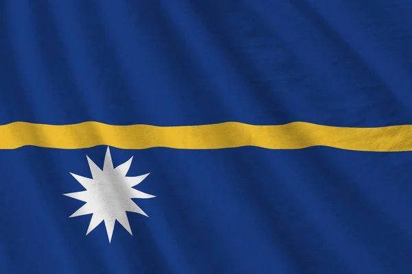 Nauru Flag Big Folds Waving Close Studio Light Indoors Official — Stock Photo, Image