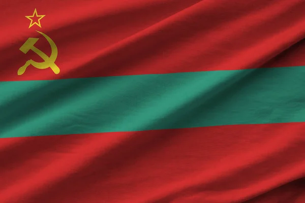 Drapeau Transnistrie Avec Grands Plis Agitant Gros Plan Sous Lumière — Photo
