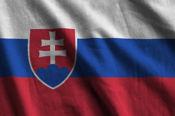 Slovakia Flag Big Folds Waving Close Studio Light Indoors Official — Stock Photo, Image