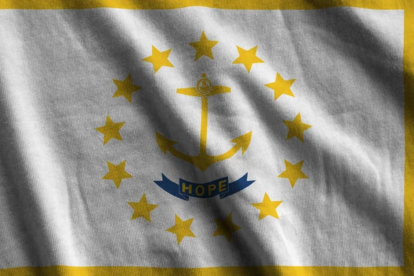 Rhode Island State Flag Big Folds Waving Close Studio Light — Stock Photo, Image