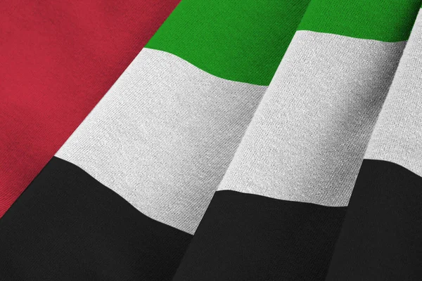 Флаг Объединённых Арабских Эмиратов Большими Складками Размахивающими Близко Студийным Освещением — стоковое фото