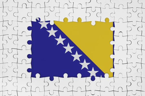 Bendera Bosnia Dan Herzegovina Dalam Bingkai Potongan Teka Teki Putih — Stok Foto