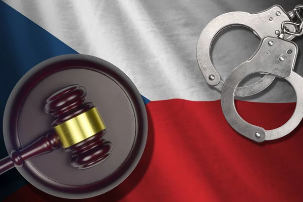Cseh Zászló Kalapáccsal Bilinccsel Sötét Szobában Bűnügyi Koncepció Büntetés Bűnös — Stock Fotó
