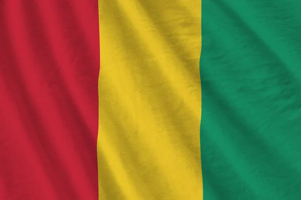 Guinea Flag Big Folds Waving Close Studio Light Indoors Official — Stock Photo, Image