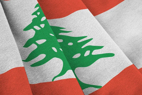 Libanon Flagga Med Stora Veck Viftar Närbild Studion Ljus Inomhus — Stockfoto