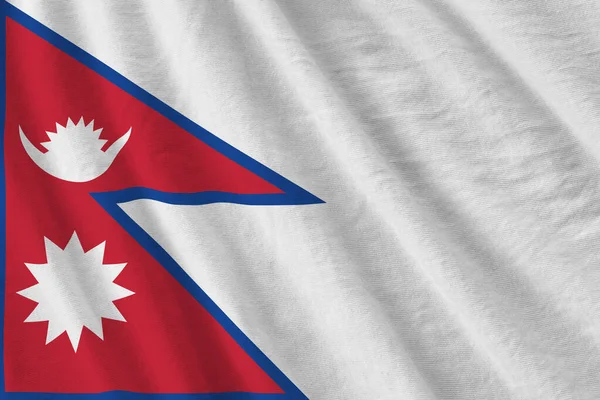 Флаг Непала Большими Складками Размахивающими Близко Студийным Освещением Помещении Официальные — стоковое фото