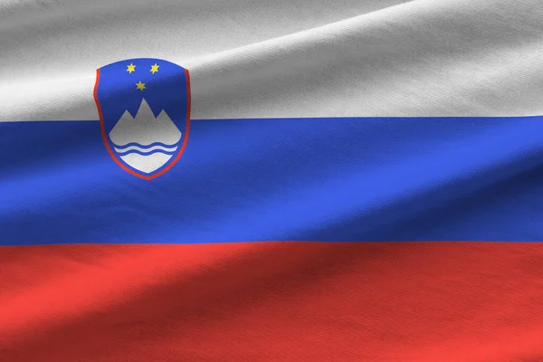 Slovenia Flag Big Folds Waving Close Studio Light Indoors Official — Stock Photo, Image