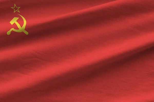 Bandeira União Soviética Com Grandes Dobras Acenando Perto Sob Luz — Fotografia de Stock